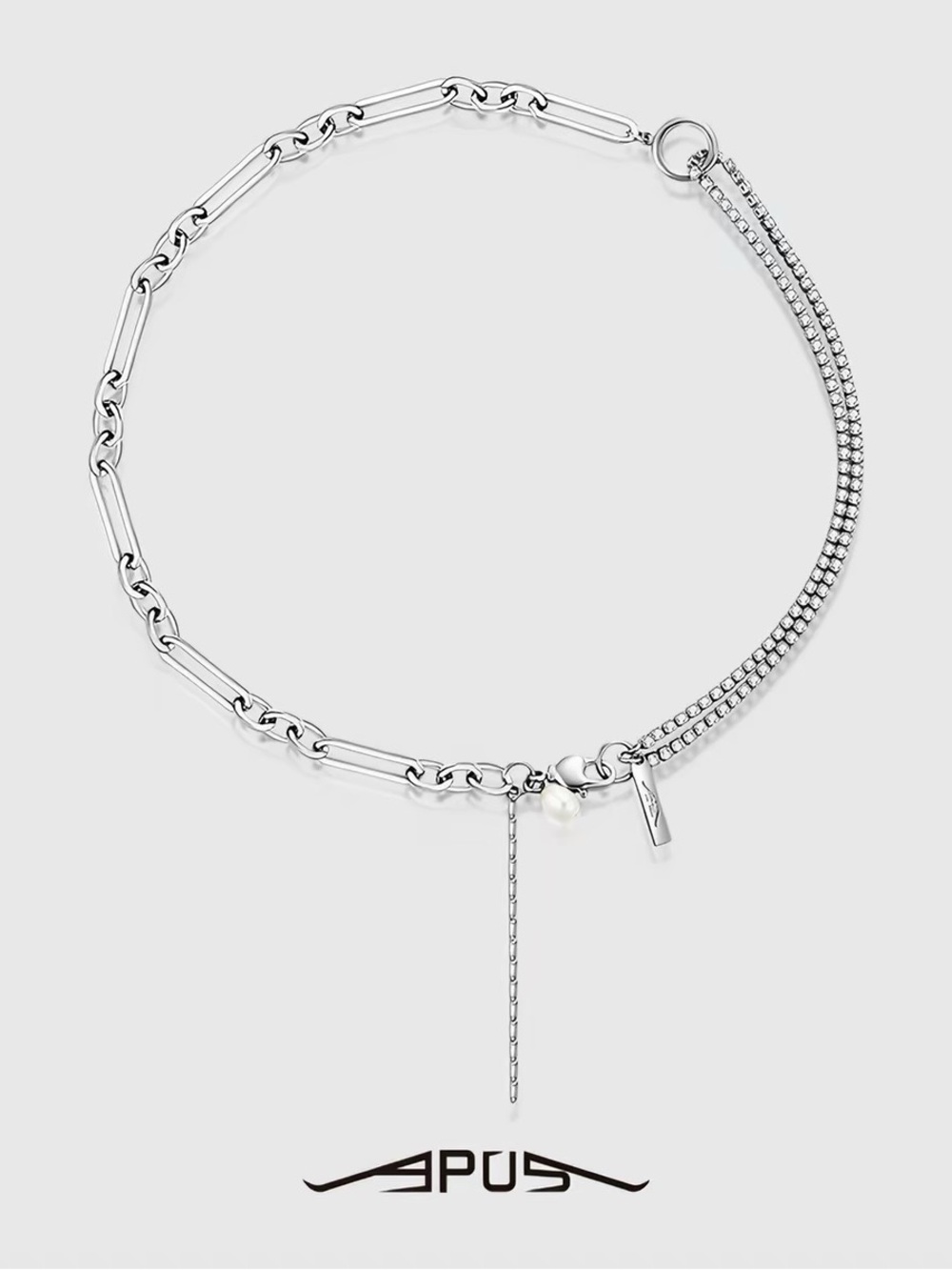 Convertible Mixed Chain Crystal & Freshwater Pearl Necklace – Silver Tone